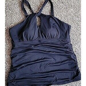 Lands End Large 14-16 Black Swim Top One Shoulder Multi-Way Lined Women's S318